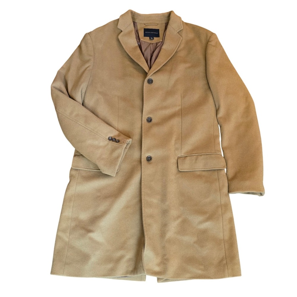Banana Republic Mens Camel Wool Blend Topcoat Jacket XXL Tall Tan Overcoat